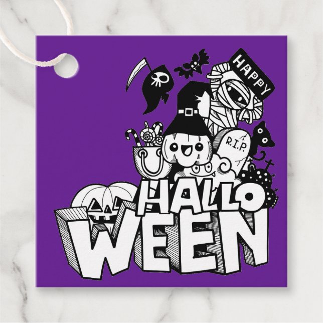 Happy halloween Cute Doodle Pumpkin Cat Mummy Gåvor Etiketter (Framsida)