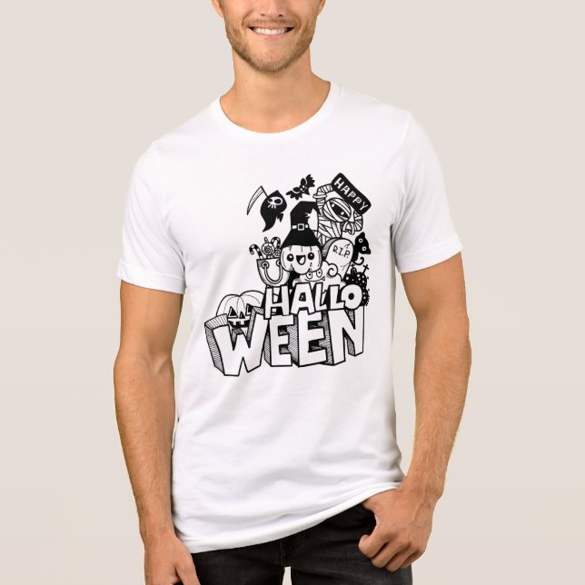 Happy halloween Cute Doodle Pumpkin Cat Mummy T Shirt (Framsida)