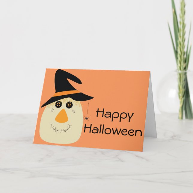 Happy halloween Cute Fågelskrämma och Spider Kort (Framsida)
