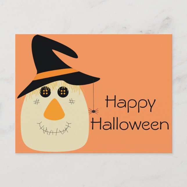 Happy halloween Cute Fågelskrämma och Spider Vykort (Framsida)