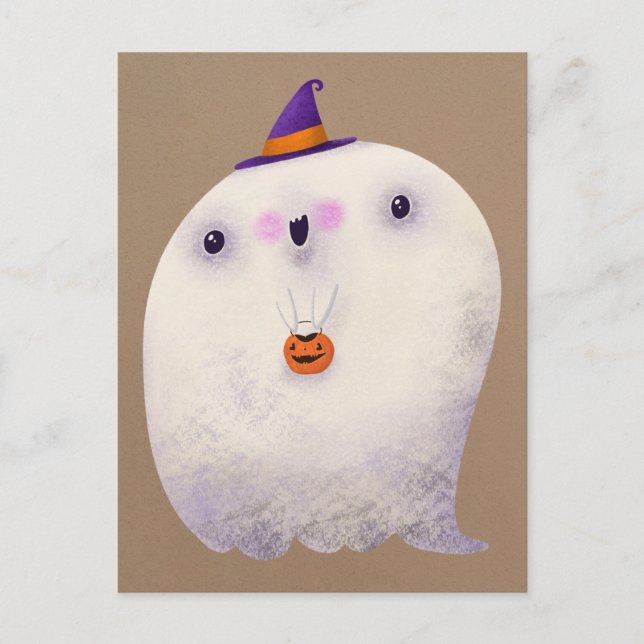Happy halloween Cute Ghost Bus eller godis Vykort (Framsida)
