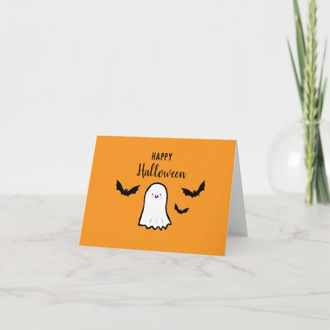 Happy halloween Cute Ghost Fladdermus Tack Kort (Framsida)