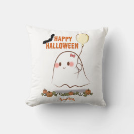 Happy halloween Cute Ghost Holding A Balloon Namn Kudde