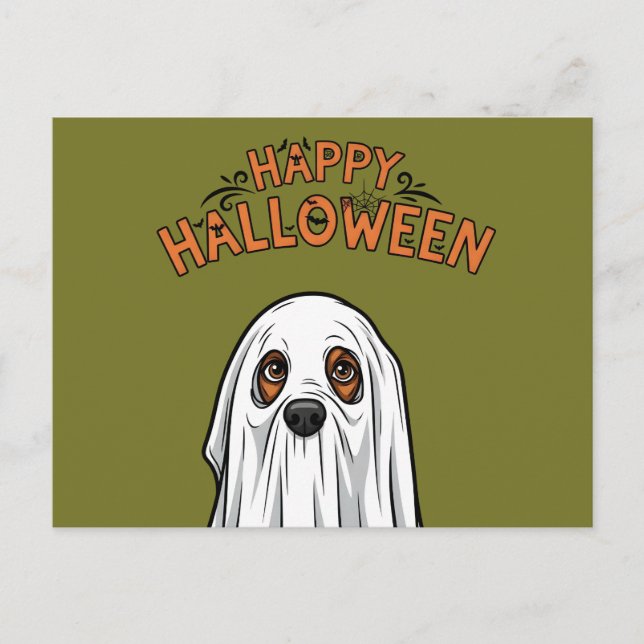 Happy halloween Cute Ghost Hund Helg Vykort (Framsida)