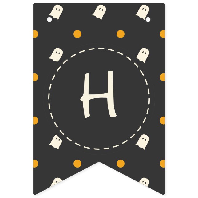 Happy halloween. Cute Ghost Pumpkin Polka dots. Vimplar (Första flaggan)