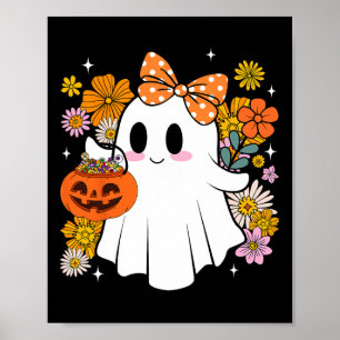Happy halloween Cute Ghost Vintage Blommigt Trick Poster