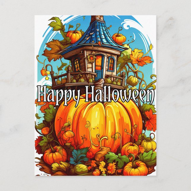 Happy halloween | Cute Haunted House Vykort (Framsida)