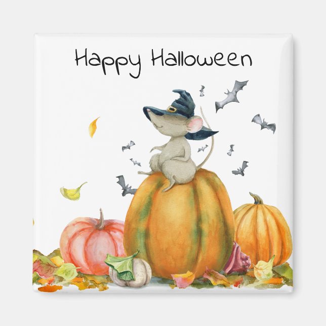 Happy halloween Cute häxmus Magnet (Framsidan)