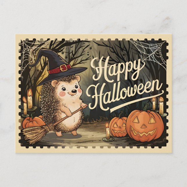 Happy halloween Cute Hedgehog Vykort (Framsida)