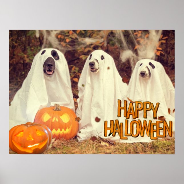 Happy halloween Cute Hundar i Ghost Costumes Poster (Framsidan)