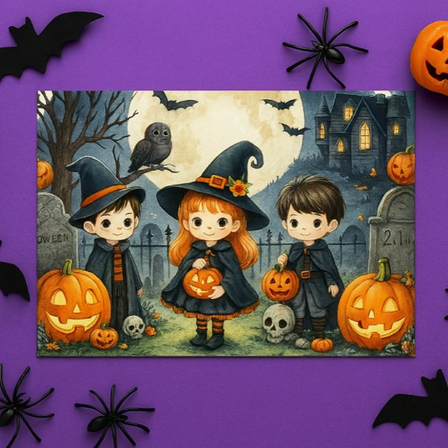Happy halloween Cute Kids i Costumes Helg Vykort (Skapare uppladdad)