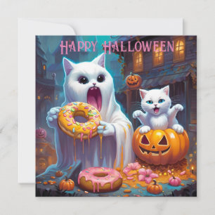 Happy halloween-Cute Kitten och Ghost eat Donuts