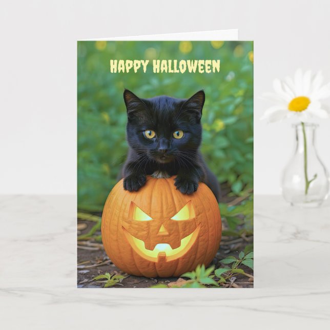 Happy halloween Cute Little Black Kitten Kort (Liten växt)