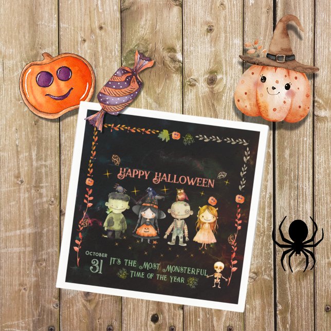 Happy halloween Cute Monsters Party Pappersservett (Happy Halloween Cute Monsters Party Napkins)