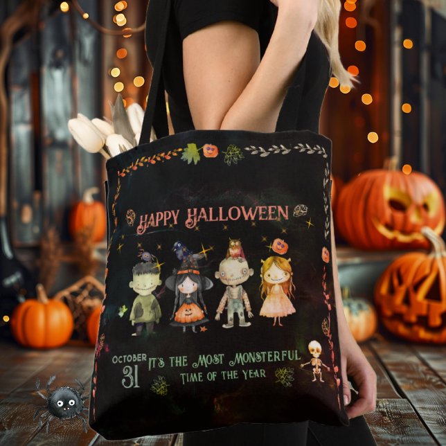 Happy halloween Cute Monsters Party Tygkasse (Happy Halloween Cute Monsters Party Tote )