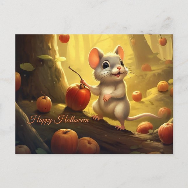 Happy halloween Cute Mouse och Pumpkins Helg Vykort (Framsida)