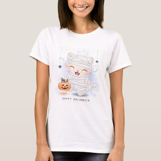 Happy halloween Cute Mummy Kattunge T Shirt (Framsida)