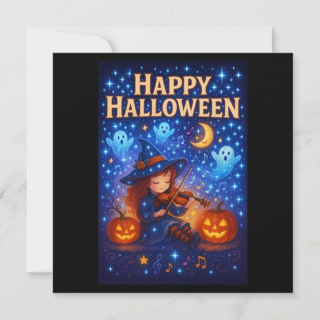 Happy halloween Cute Musical Witch Hälsning Card Kort (Framsida)