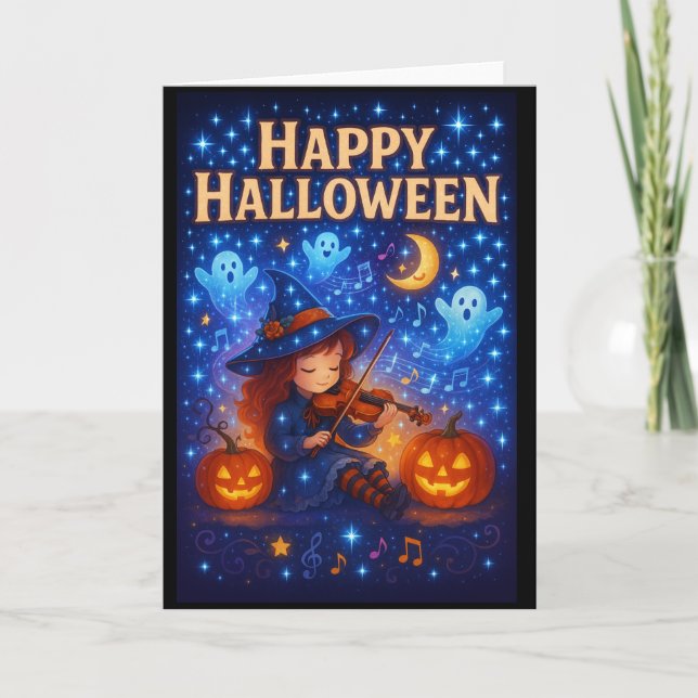 Happy halloween Cute Musical Witch Hälsning Card Kort (Framsida)
