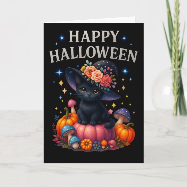 Happy halloween Cute Pumpkin Cat Hälsning Card Kort (Framsida)