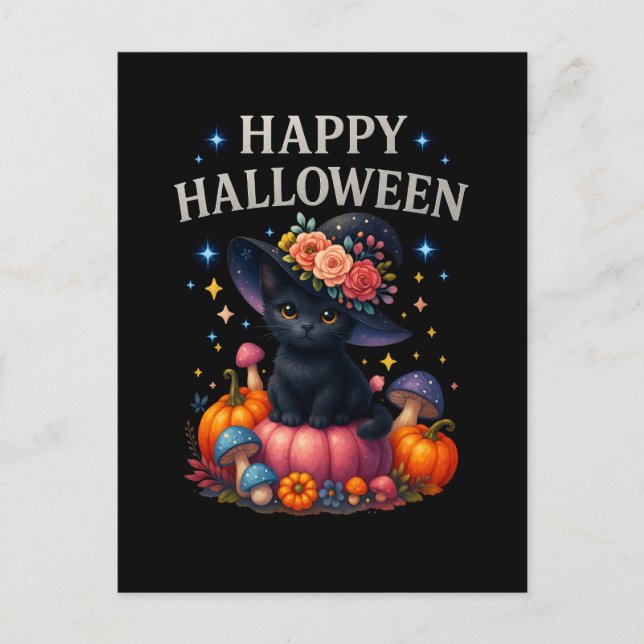 Happy halloween Cute Pumpkin Cat-vykort Vykort (Framsida)