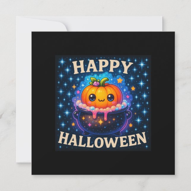 Happy halloween Cute Pumpkin Cauldron Card Kort (Framsida)