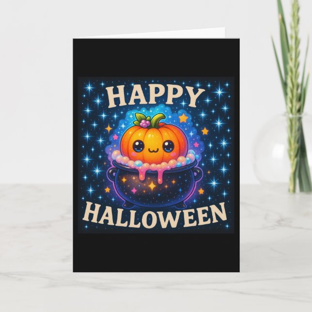 Happy halloween Cute Pumpkin Cauldron Card Kort (Framsida)