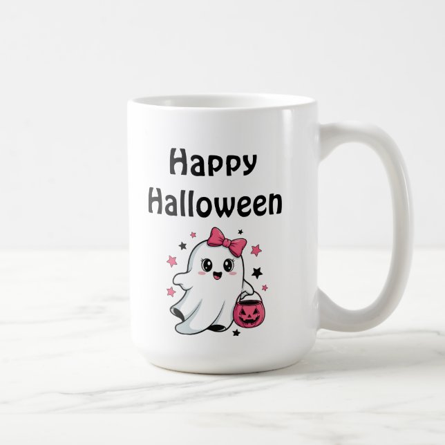 Happy Halloween Cute Pumpkin Ghost Kaffemugg (Höger)