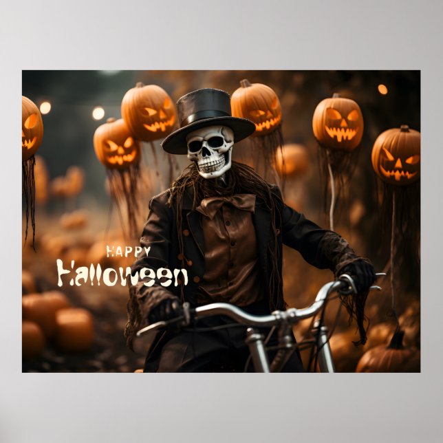Happy halloween Cute Skeleton och pumpor Poster (Framsidan)