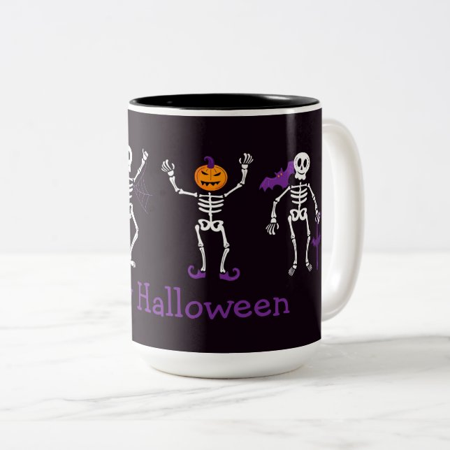 Happy halloween Cute Skeletons 2-tonkaffe Mu Två-Tonad Mugg (Framsida höger)