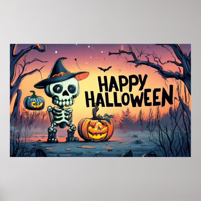 Happy halloween! Cute skelett Poster (Framsidan)