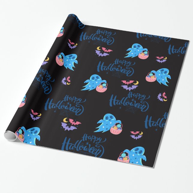 Happy halloween Cute spöken med godis Presentpapper (Utrullad)