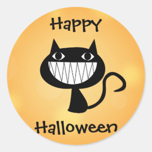 Happy halloween Cute Tecknad Black Cat Orange Runt Klistermärke
