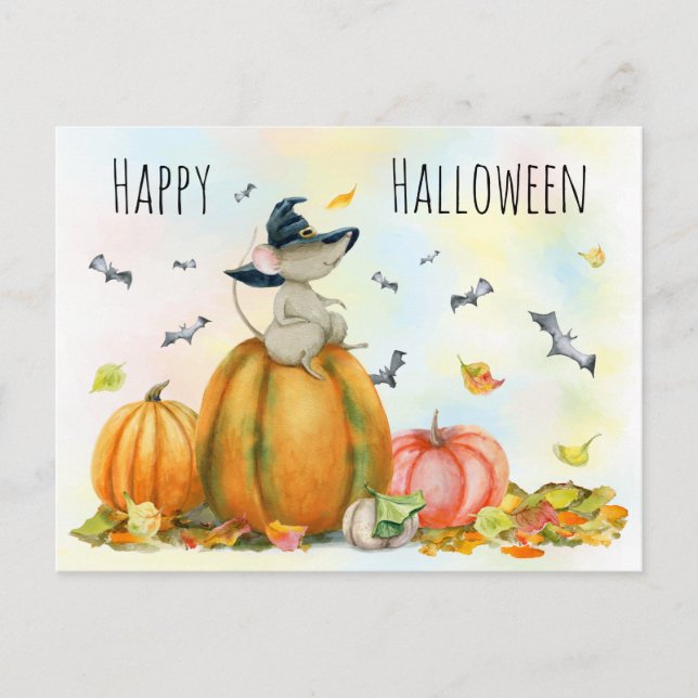 Happy halloween Cute Tecknad Witch Mouse-vykort Vykort (Framsida)