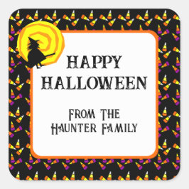 Happy halloween Cute Witch Candy corn Mönster Fyrkantigt Klistermärke
