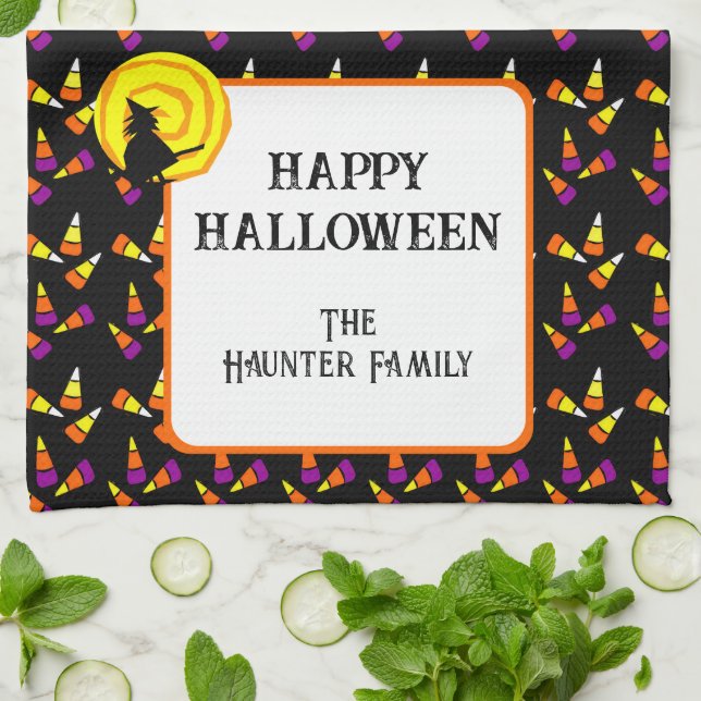 Happy halloween Cute Witch Candy corn Mönster Kökshandduk (Vikta)