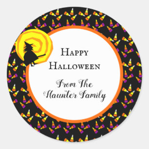 Happy halloween Cute Witch Candy corn Mönster Runt Klistermärke