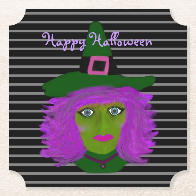 Happy halloween Cute Witches Black Lila Underlägg Papper (Framsida)