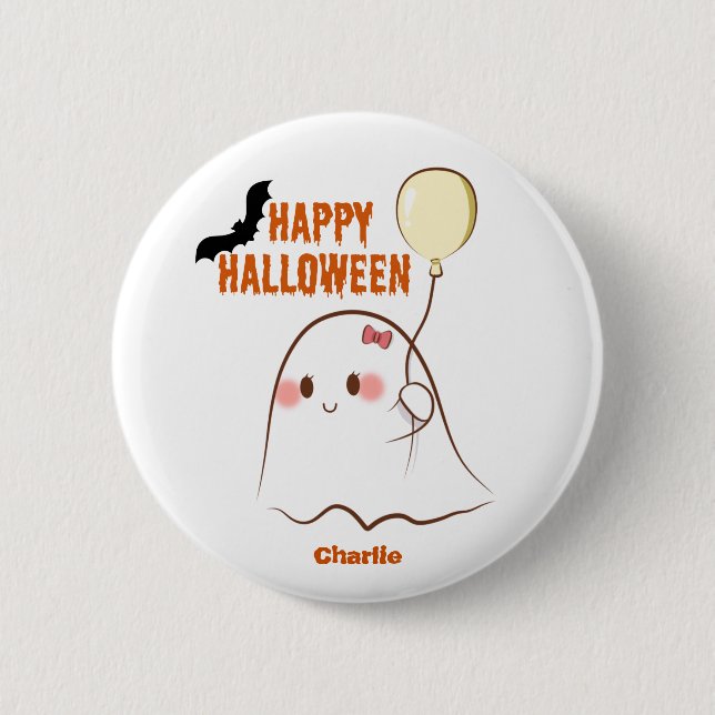 Happy halloween Cutie Ghost Holding A Balloon Namn Knapp (Framsida)