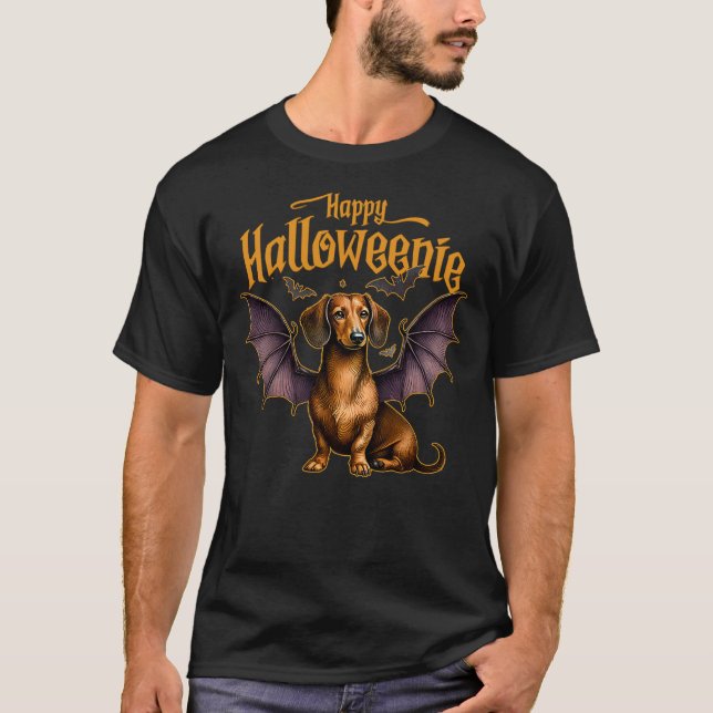 Happy Halloween Dachshund Bat T Shirt (Framsida)