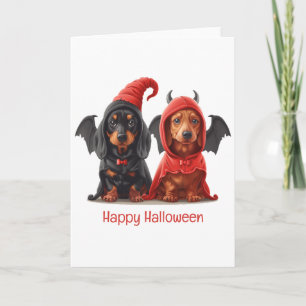 Happy halloween Dachshund Hundar Djävulen Fladderm Kort
