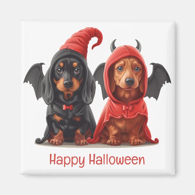 Happy halloween Dachshund Hundar Djävulen Fladderm Magnet (Framsidan)