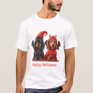 Happy halloween Dachshund Hundar Djävulen Fladderm T Shirt