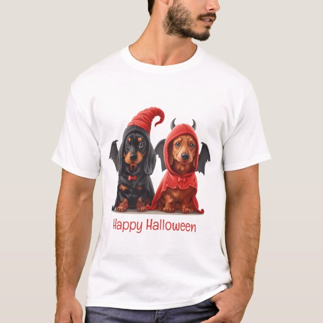Happy halloween Dachshund Hundar Djävulen Fladderm T Shirt (Framsida)