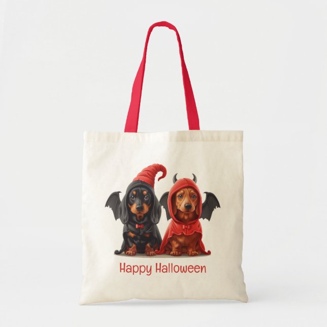 Happy halloween Dachshund Hundar Djävulen Fladderm Tygkasse (Framsidan)
