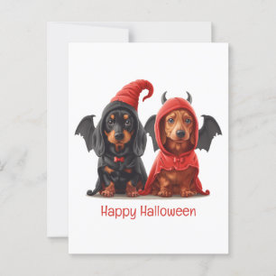 Happy halloween Dachshund Hundar Djävulen Fladderm Vykort
