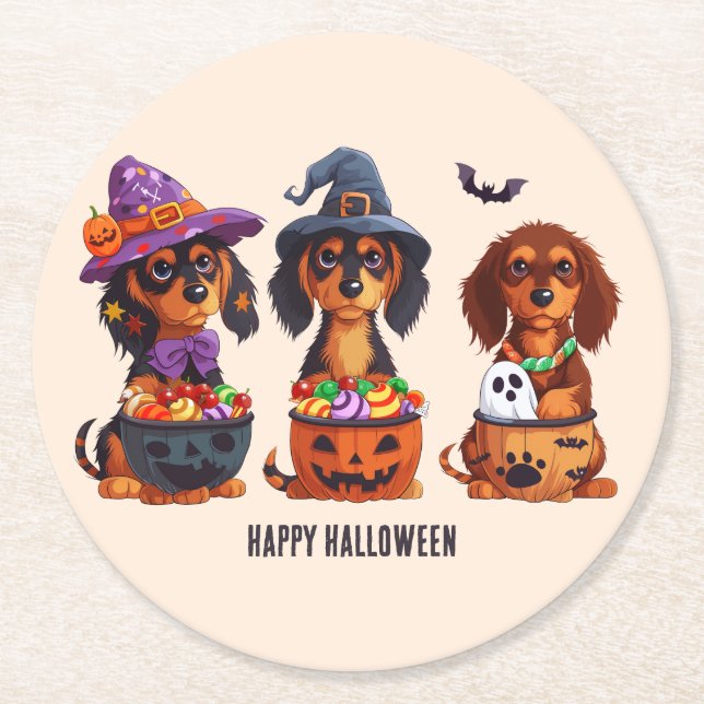 Happy halloween Dachshund Hundar Underlägg Papper Rund (Framsidan)