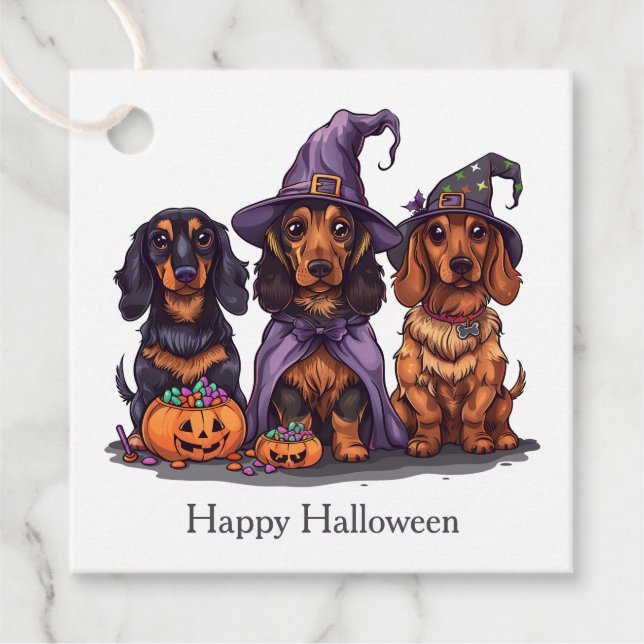 Happy halloween Dachshund Witch Hundar Gåvor Etiketter (Framsida)