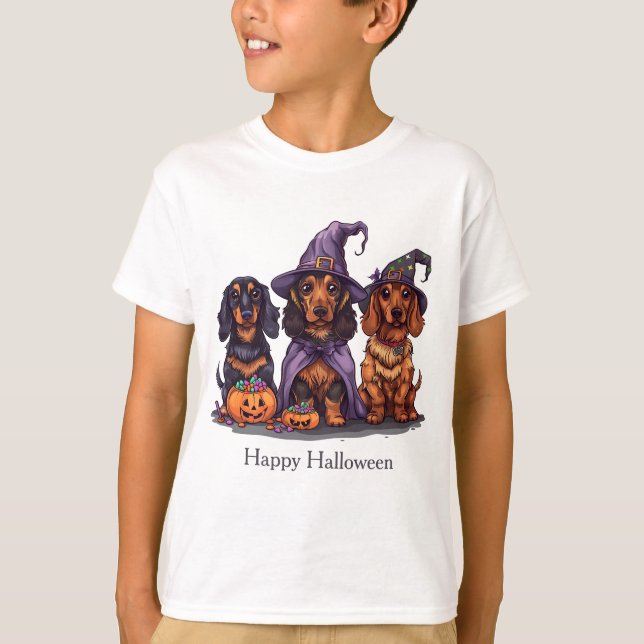 Happy halloween Dachshund Witch Hundar T Shirt (Framsida)