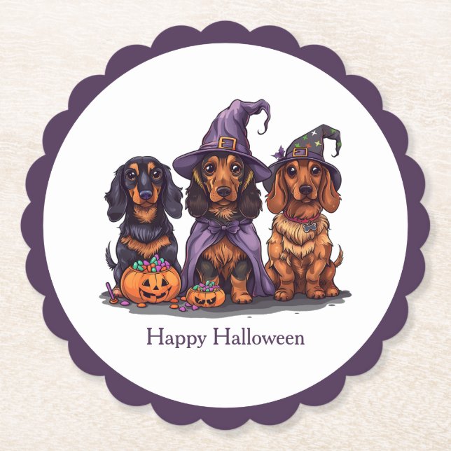 Happy halloween Dachshund Witch Hundar Underlägg Papper (Framsida)